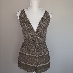 Hunter green patterned romper